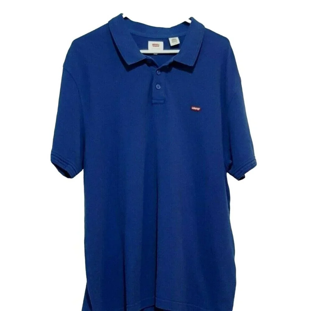 Levi's Men's XXL Polo Shirt‎ Blue Short Sleeve Red Logo Cotton Y2K
